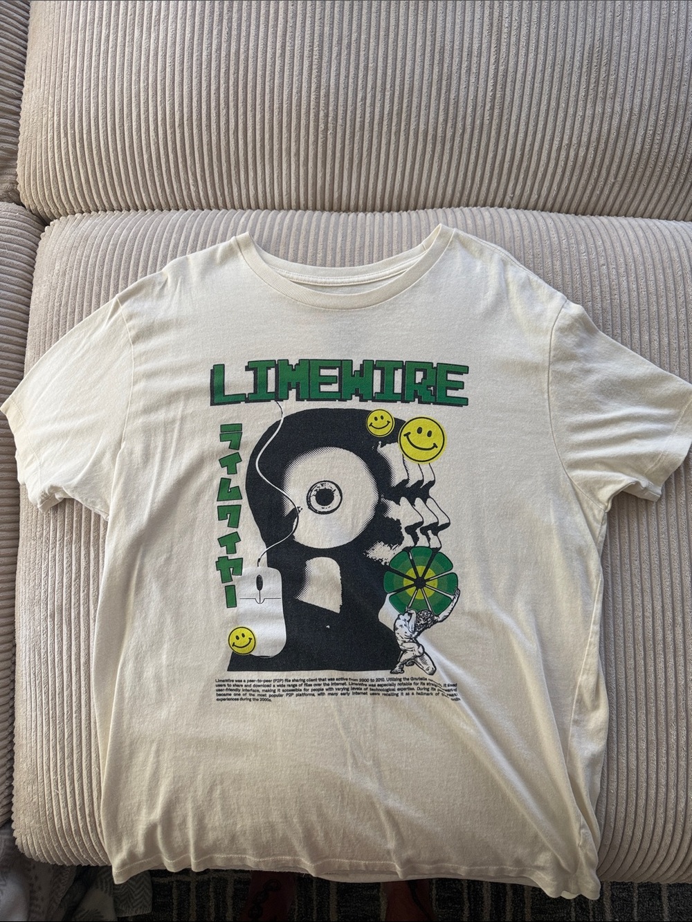 Limewire Graphic Tee in Cream with Green & Black Print
